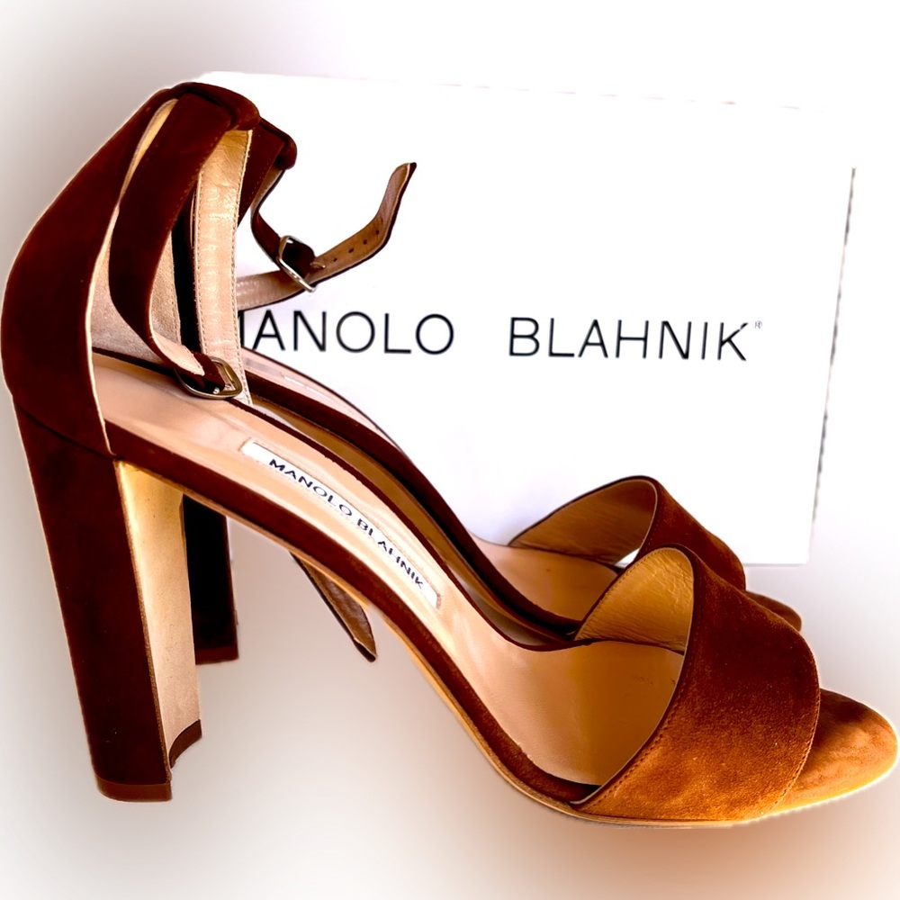 Chocolate Suede Manolo Strappy Sandals